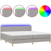 vidaXL Boxspring met matras en LED stof lichtgrijs 200x200 cm