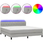 vidaXL Boxspring met matras en LED stof lichtgrijs 160x200 cm