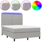 vidaXL Boxspring met matras en LED stof lichtgrijs 140x190 cm