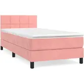 vidaXL Boxspring met matras fluweel roze 100x200 cm