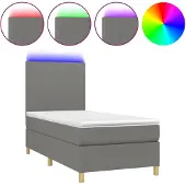 vidaXL Boxspring met matras en LED stof donkergrijs 100x200 cm