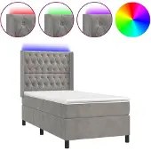 vidaXL Boxspring met matras en LED fluweel lichtgrijs 100x200 cm