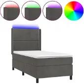 vidaXL Boxspring met matras en LED fluweel donkergrijs 90x200 cm
