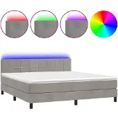vidaXL Boxspring met matras en LED fluweel lichtgrijs 180x200 cm