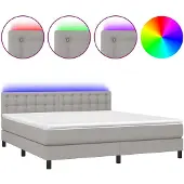 vidaXL Boxspring met matras en LED stof lichtgrijs 180x200 cm
