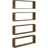 vidaXL Wandschappen kubus 4 st 100x15x30 cm bewerkt hout gerookt eiken