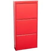 Hioshop Pisa schoenenkast rood metaal met 3 vakken.