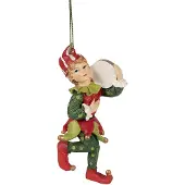 Clayre & Eef Kersthanger Elf 11 cm Rood Groen Polyresin Kerstboomversiering Rood Kerstboomversiering