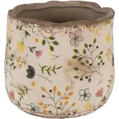 Clayre & Eef Bloempot Ø 14x12 cm Beige Geel Keramiek Bloemen Bloempot Binnen Beige Bloempot Binnen