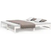 vidaXL Slaapbank uitschuifbaar 2x(100x200) cm massief grenenhout wit