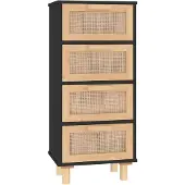 vidaXL Dressoir 40x30x90 cm massief grenen hout en rattan zwart