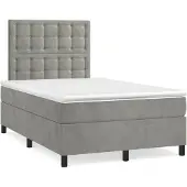 vidaXL Boxspring met matras fluweel lichtgrijs 120x200 cm