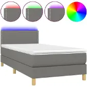 vidaXL Boxspring met matras en LED stof donkergrijs 90x200 cm
