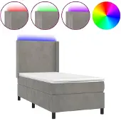 vidaXL Boxspring met matras en LED fluweel lichtgrijs 100x200 cm