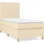 vidaXL Boxspring met matras stof crèmekleurig 100x200 cm