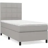 vidaXL Boxspring met matras stof lichtgrijs 90x200 cm