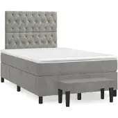 vidaXL Boxspring met matras fluweel lichtgrijs 120x200 cm