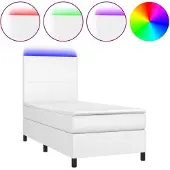 vidaXL Boxspring met matras en LED kunstleer wit 90x200 cm