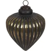 Clayre & Eef Kerstbal Ø 10x9 cm Zwart Glas Kerstboomversiering Zwart Kerstboomversiering
