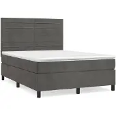 vidaXL Boxspring met matras fluweel donkergrijs 140x200 cm