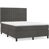 vidaXL Boxspring met matras fluweel donkergrijs 140x200 cm