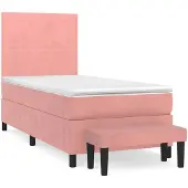 vidaXL Boxspring met matras fluweel roze 80x200 cm