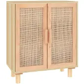 vidaXL Dressoir 60x30x70 cm massief grenenhout en rattan bruin