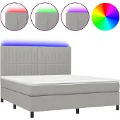 vidaXL Boxspring met matras en LED stof lichtgrijs 180x200 cm
