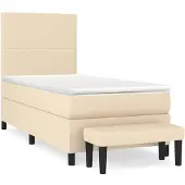 vidaXL Boxspring met matras stof crèmekleurig 90x200 cm