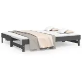 vidaXL Slaapbank uitschuifbaar 2x(80x200) cm massief grenenhout grijs