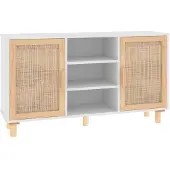 vidaXL Dressoir 105x30x60 cm massief grenenhout en rattan wit