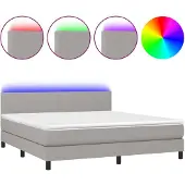vidaXL Boxspring met matras en LED stof lichtgrijs 180x200 cm