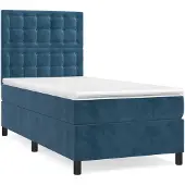 vidaXL Boxspring met matras fluweel donkerblauw 90x200 cm