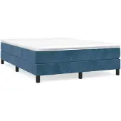vidaXL Boxspring met matras fluweel donkerblauw 140x200 cm