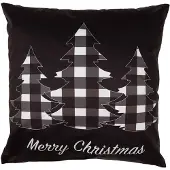 Clayre & Eef Kussenhoes 45x45 cm Zwart Wit Polyester Kerstbomen Merry Christmas Sierkussenhoes Zwart Sierkussenhoes