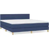 vidaXL Boxspring met matras stof blauw 160x200 cm