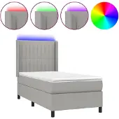vidaXL Boxspring met matras en LED stof lichtgrijs 90x200 cm