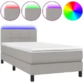 vidaXL Boxspring met matras en LED stof lichtgrijs 100x200 cm