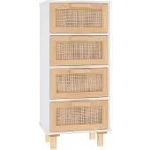 vidaXL Dressoir 40x30x90 cm massief grenenhout en rattan wit