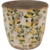 Clayre & Eef Bloempot Ø 14x13 cm Beige Geel Keramiek Citroenen Bloempot Binnen Beige Bloempot Binnen