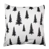 Clayre & Eef Kussenhoes 45x45 cm Zwart Wit Polyester Kerstbomen Sierkussenhoes Zwart Sierkussenhoes