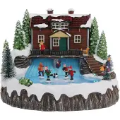Merkloos Christmas Decoration kerstdorp huis met schaatsers- 29x28x23 cm - Kerstdorpen