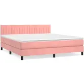 vidaXL Boxspring met matras fluweel roze 160x200 cm