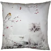 Clayre & Eef Kussenhoes 45x45 cm Wit Polyester Kat Sierkussenhoes Wit Sierkussenhoes