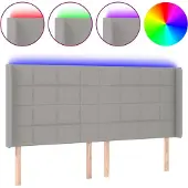 vidaXL Hoofdbord LED 203x16x118/128 cm stof lichtgrijs