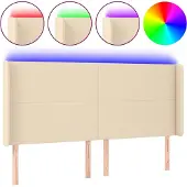 vidaXL Hoofdbord LED 183x16x118/128 cm stof crèmekleurig