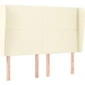 vidaXL Hoofdbord met randen 147x23x118/128 cm kunstleer crèmekleurig