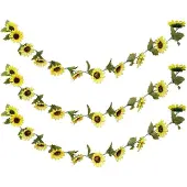Chaks Zonnebloemen slinger - 3x - kunstbloem - geel - 220 cm