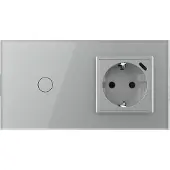 Livolo Schakelaar met wandcontactdoos + USB-C Oplader | Grijs | Aan/Uit