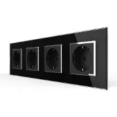 Livolo Wandcontactdoos | Zwart | 4-Voudig Stopcontact | Chrome frame |
